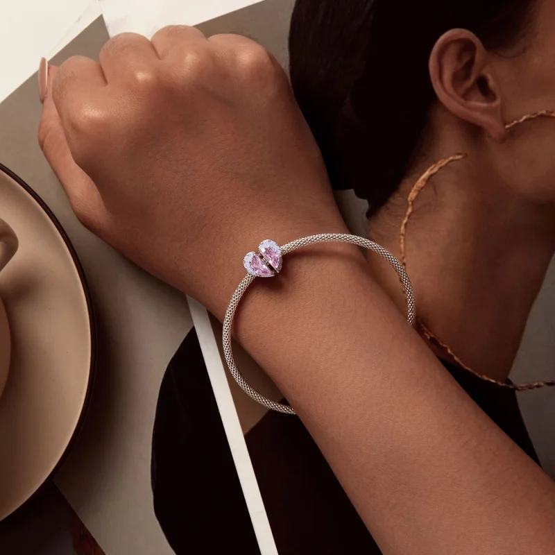 (afbeelding voor) Pandora Stijl Roze Zussen Hart Bedel - SCC2641 - Bekijken 9