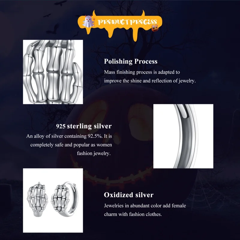 (afbeelding voor) Pandora Stijl Skelet Hand Hoepel Oorbellen - SCE1641 - Bekijken 7