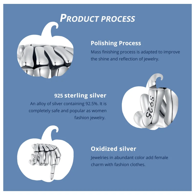 (afbeelding voor) Pandora Stijl Skelethand Bedel - BSC909 - Bekijken 5
