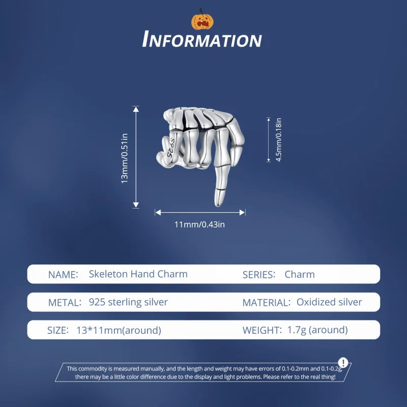 (afbeelding voor) Pandora Stijl Skelethand Bedel - BSC909 - Bekijken 6