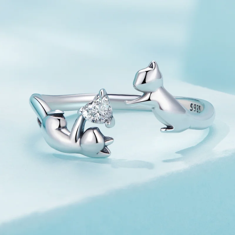 (afbeelding voor) Pandora-stijl Spelend met Katten Open Ring - SCR916 - Bekijken 3