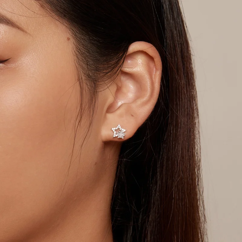 (afbeelding voor) Pandora-stijl Ster Oorstekers - BSE878 - Bekijken 6