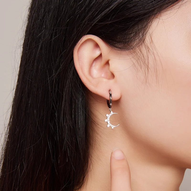 (afbeelding voor) Pandora Stijl Sterren en Maan Glans Hoop Oorbellen - BSE805 - Bekijken 7