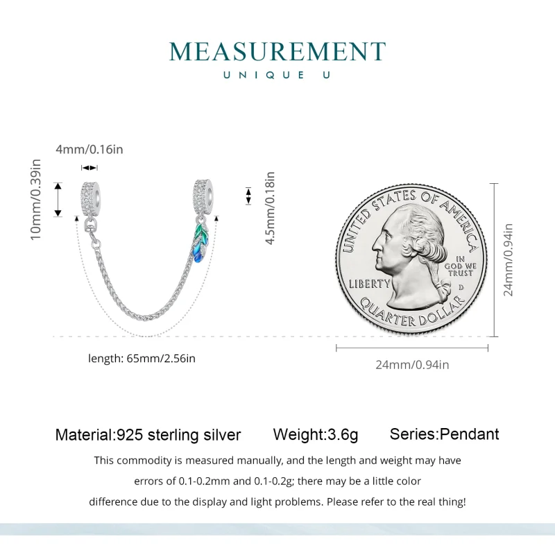 (afbeelding voor) Pandora Stijl Veer Veilige Ketting - BSC914 - Bekijken 5
