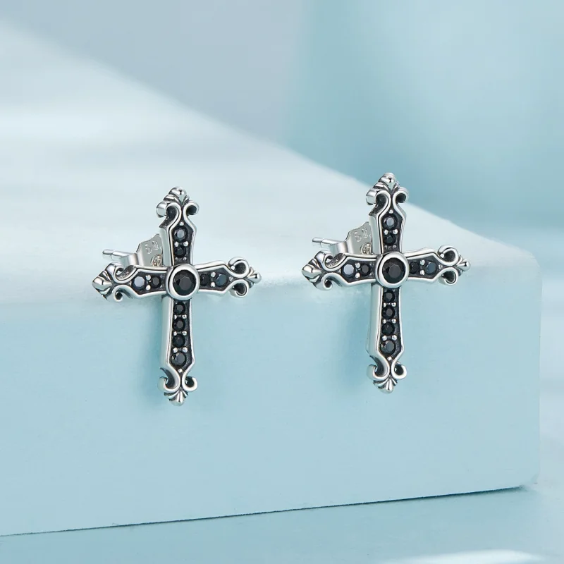 (afbeelding voor) Pandora-stijl Vintage Kruis Studs Oorbellen - SCE1655 - Bekijken 2