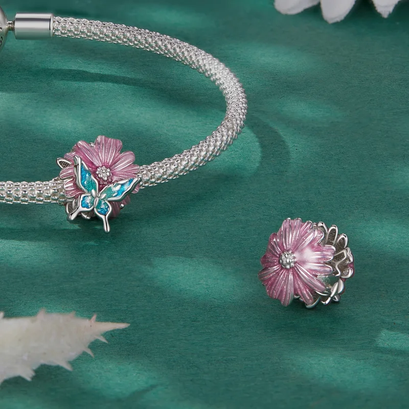 (afbeelding voor) Pandora Stijl Vlinder Chrysanthemum Bedel - BSC788 - Bekijken 4