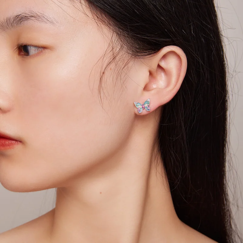 (afbeelding voor) Pandora Stijl Vlinder Oorbellen met Studs - BSE807 - Bekijken 5