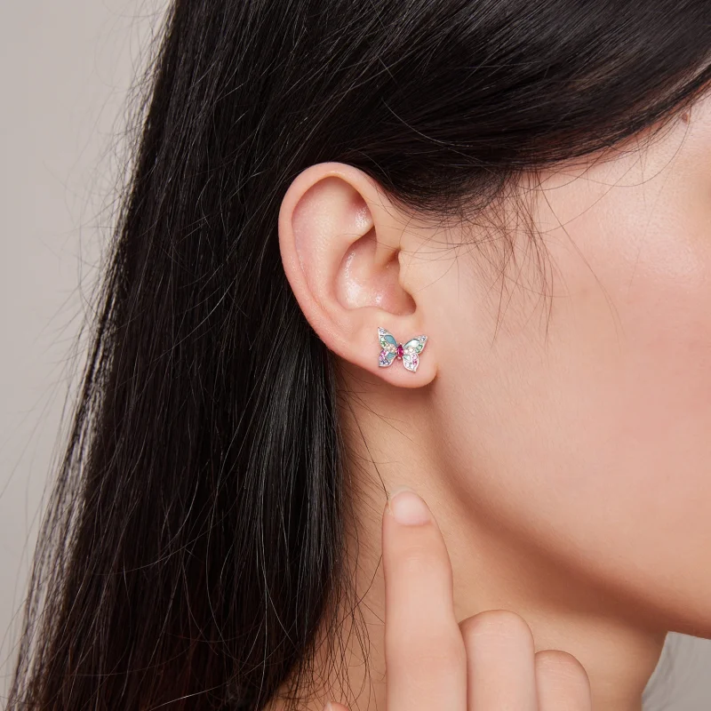 (afbeelding voor) Pandora Stijl Vlinder Oorbellen met Studs - BSE807 - Bekijken 7