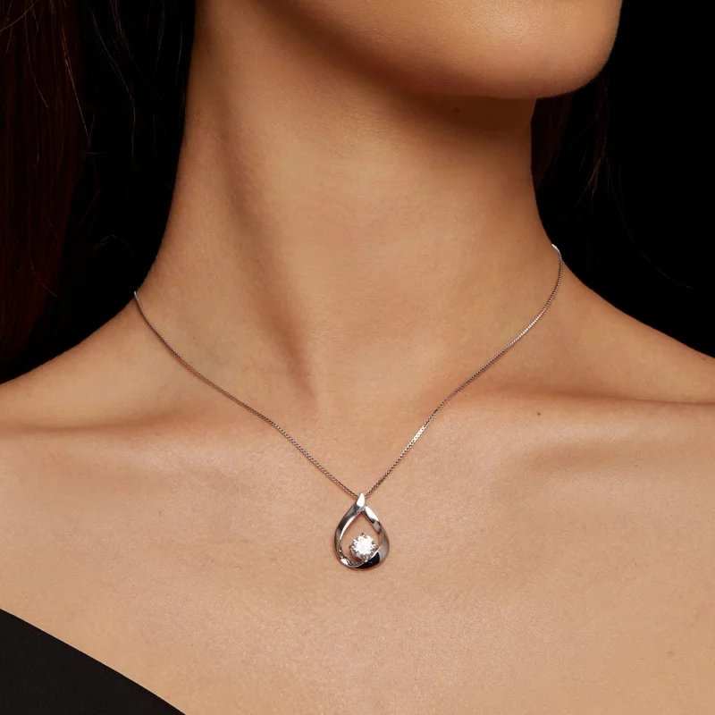 (afbeelding voor) Pandora-stijl Waterdruppel Moissanite Hanger (Eén Certificaat) - MSN015 - Bekijken 5