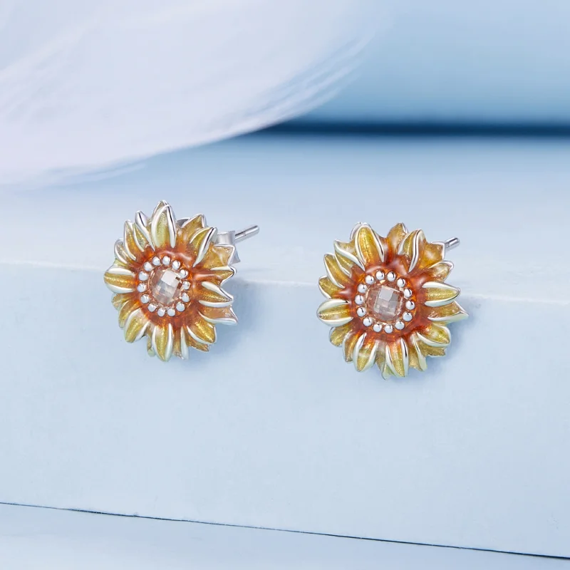 (afbeelding voor) Pandora Stijl Zonnebloem Studs Oorbellen - BSE867 - Bekijken 2
