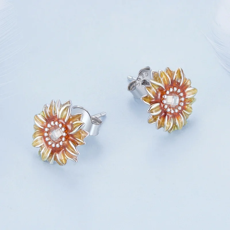 (afbeelding voor) Pandora Stijl Zonnebloem Studs Oorbellen - BSE867 - Bekijken 3