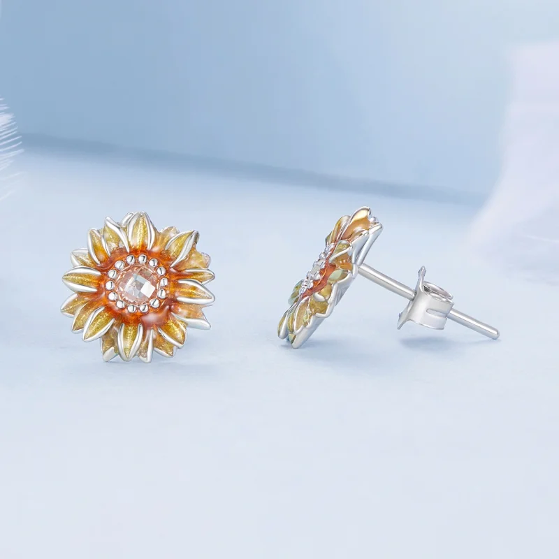 (afbeelding voor) Pandora Stijl Zonnebloem Studs Oorbellen - BSE867 - Bekijken 4