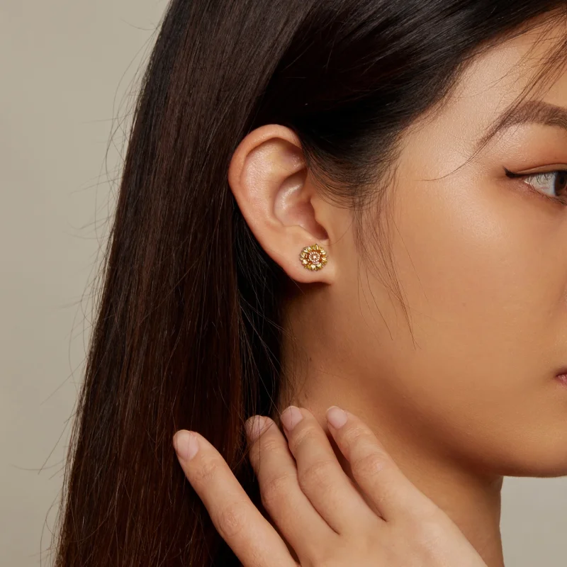 (afbeelding voor) Pandora Stijl Zonnebloem Studs Oorbellen - BSE867 - Bekijken 5