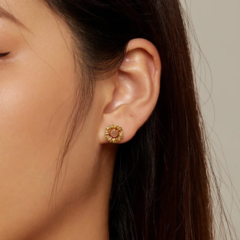 (afbeelding voor) Pandora Stijl Zonnebloem Studs Oorbellen - BSE867 - Bekijken 6