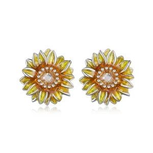 Pandora Stijl Zonnebloem Studs Oorbellen - BSE867 (afbeelding voor) Pandora Stijl Zonnebloem Studs Oorbellen - BSE867