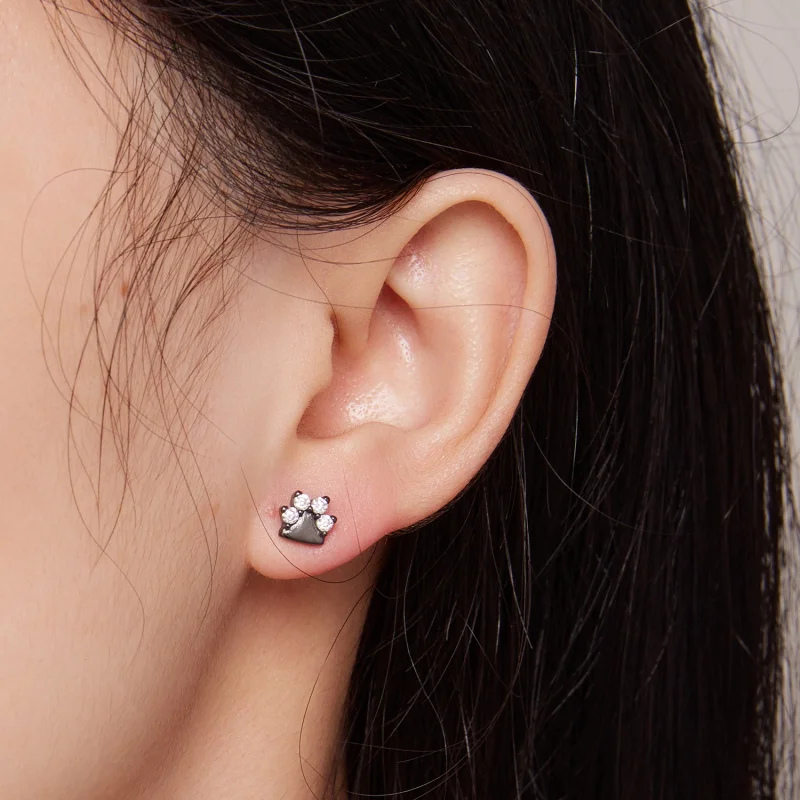 (afbeelding voor) Pandora-stijl Zwarte Hondenpootjes Studs Oorbellen - SCE1575 - Bekijken 4