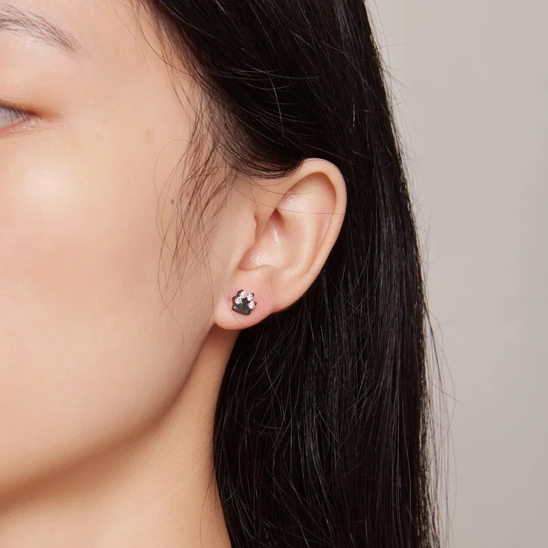 (afbeelding voor) Pandora-stijl Zwarte Hondenpootjes Studs Oorbellen - SCE1575 - Bekijken 5