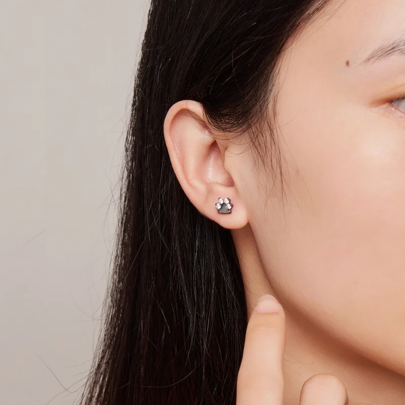 (afbeelding voor) Pandora-stijl Zwarte Hondenpootjes Studs Oorbellen - SCE1575 - Bekijken 6