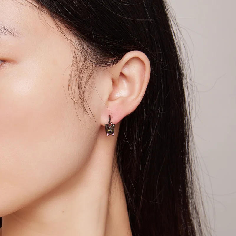 (afbeelding voor) Pandora-stijl zwarte kattenhanger oorbellen - BSE798 - Bekijken 6