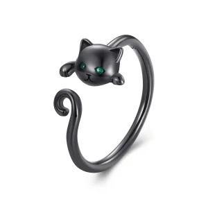 (afbeelding voor) Pandora Stijl Zwarte Schattige Kat Open Ring - SCR707-D