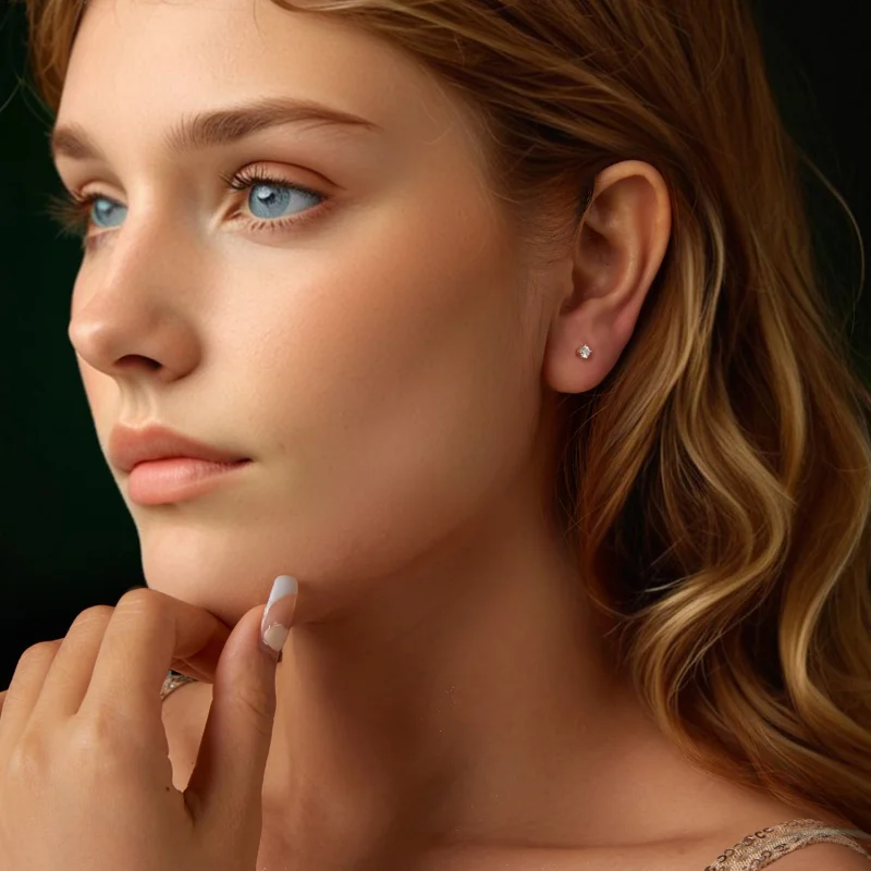 (afbeelding voor) Pandora Stijl 0.1Ct Moissanite Studs Oorbellen (Twee Certificaten) - MSE038 - Bekijken 7