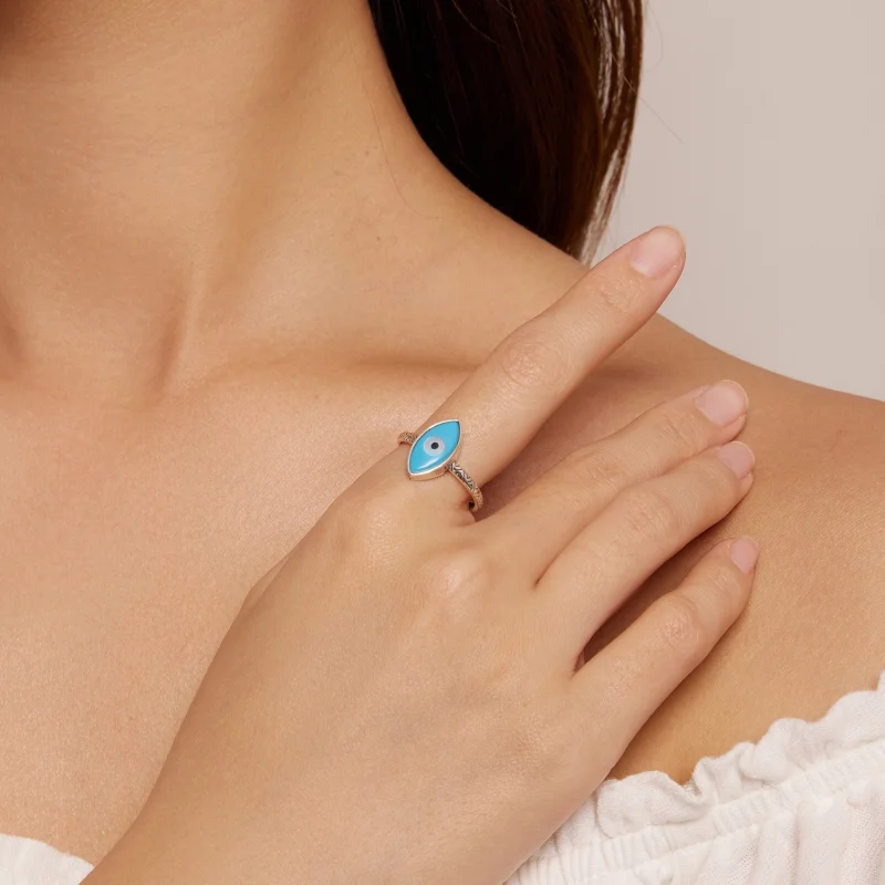 (afbeelding voor) Pandora Stijl Blauw Duivels Oog Open Ring - SCR937 - Bekijken 4