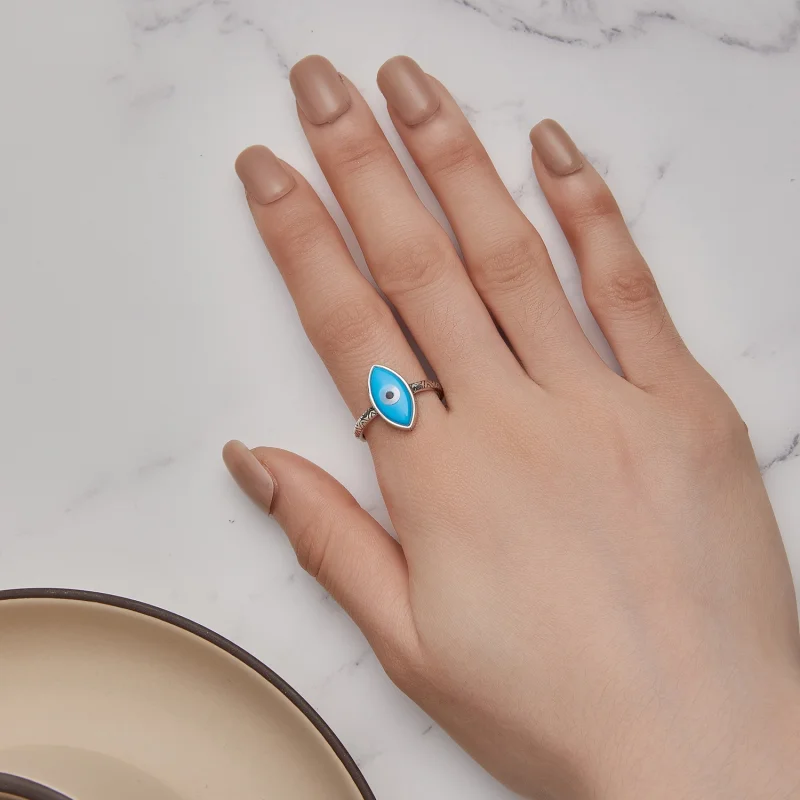 (afbeelding voor) Pandora Stijl Blauw Duivels Oog Open Ring - SCR937 - Bekijken 5