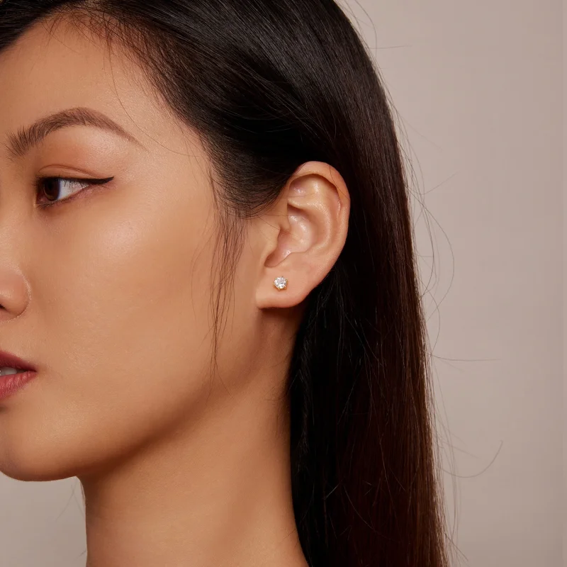 (afbeelding voor) Pandora-stijl Goud vergulde glanzende Zirkonia Stud Oorbellen - BSE615-5B - Bekijken 2