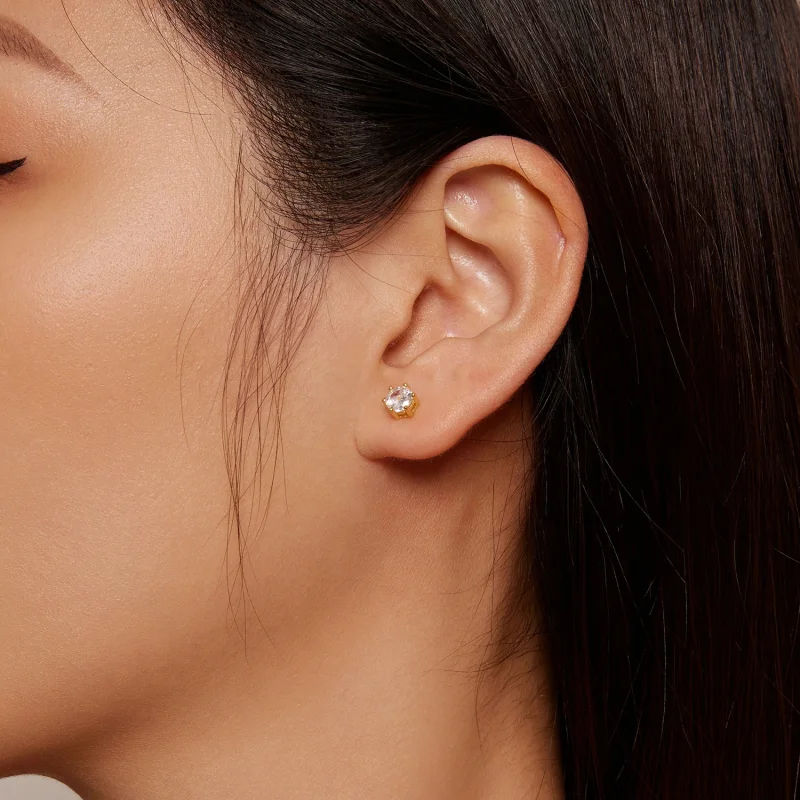 (afbeelding voor) Pandora-stijl Goud vergulde glanzende Zirkonia Stud Oorbellen - BSE615-5B - Bekijken 3