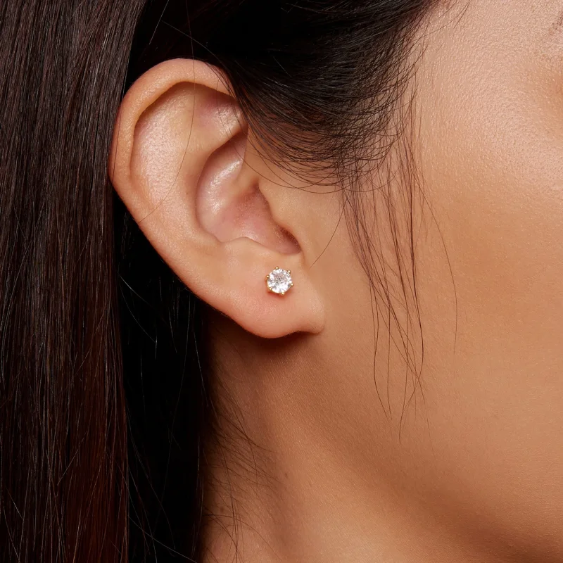 (afbeelding voor) Pandora-stijl Goud vergulde glanzende Zirkonia Stud Oorbellen - BSE615-5B - Bekijken 4