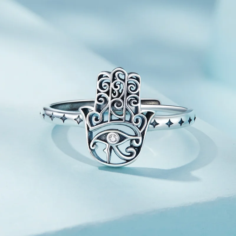 (afbeelding voor) Pandora-stijl Hand van Fatima Open Ring - SCR938 - Bekijken 3