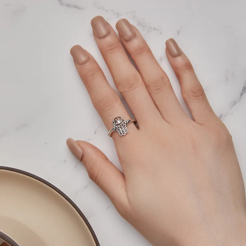 (afbeelding voor) Pandora-stijl Hand van Fatima Open Ring - SCR938 - Bekijken 5