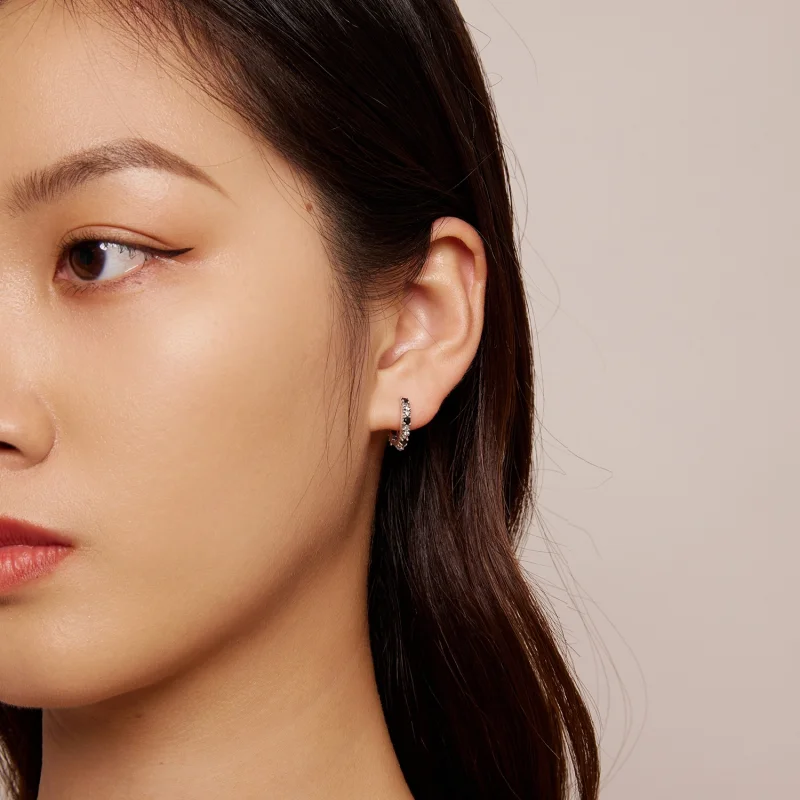 (afbeelding voor) Pandora-stijl Iris Hoops Oorbellen - SCE1605-BK - Bekijken 5