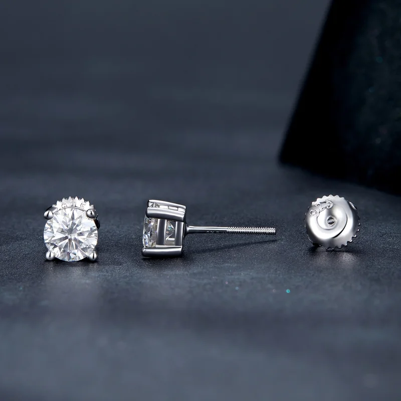 (afbeelding voor) Pandora Stijl Één karaat Vierklauw Moissanite Oorknopjes - MSE003-L - Bekijken 3