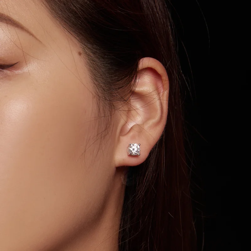 (afbeelding voor) Pandora Stijl Één karaat Vierklauw Moissanite Oorknopjes - MSE003-L - Bekijken 5