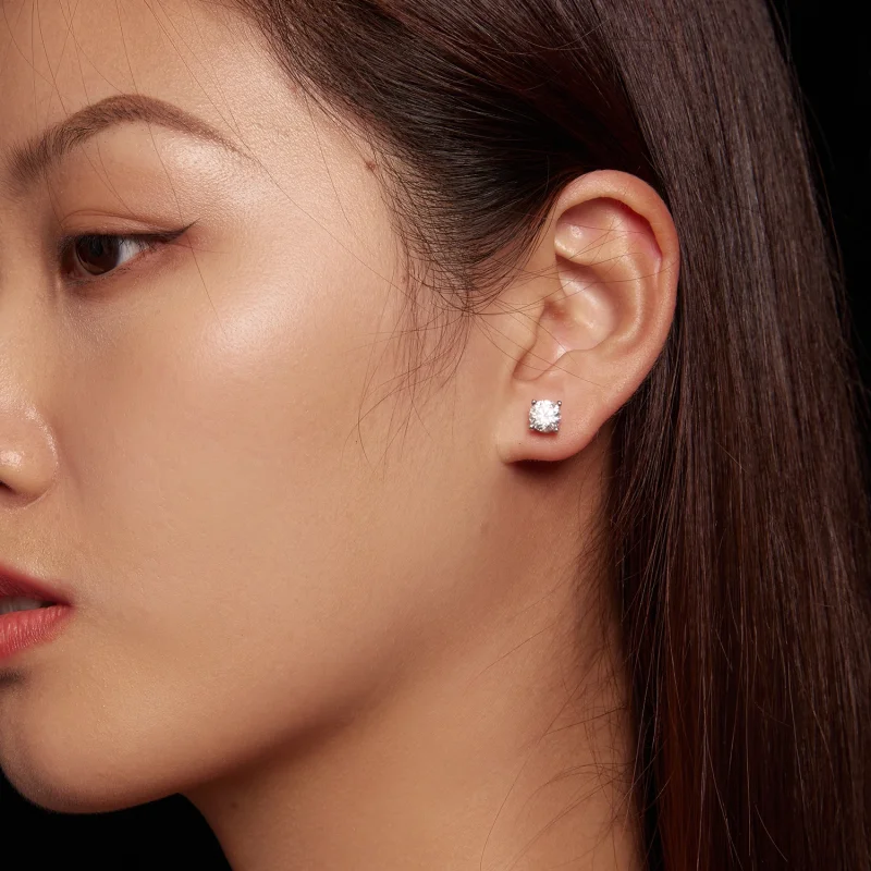 (afbeelding voor) Pandora Stijl Één karaat Vierklauw Moissanite Oorknopjes - MSE003-L - Bekijken 6