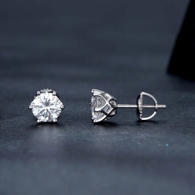 (afbeelding voor) Pandora-stijl Oorknopjes met een Moissanite Steen van één karaat en vier klauwen - Bekijken 3