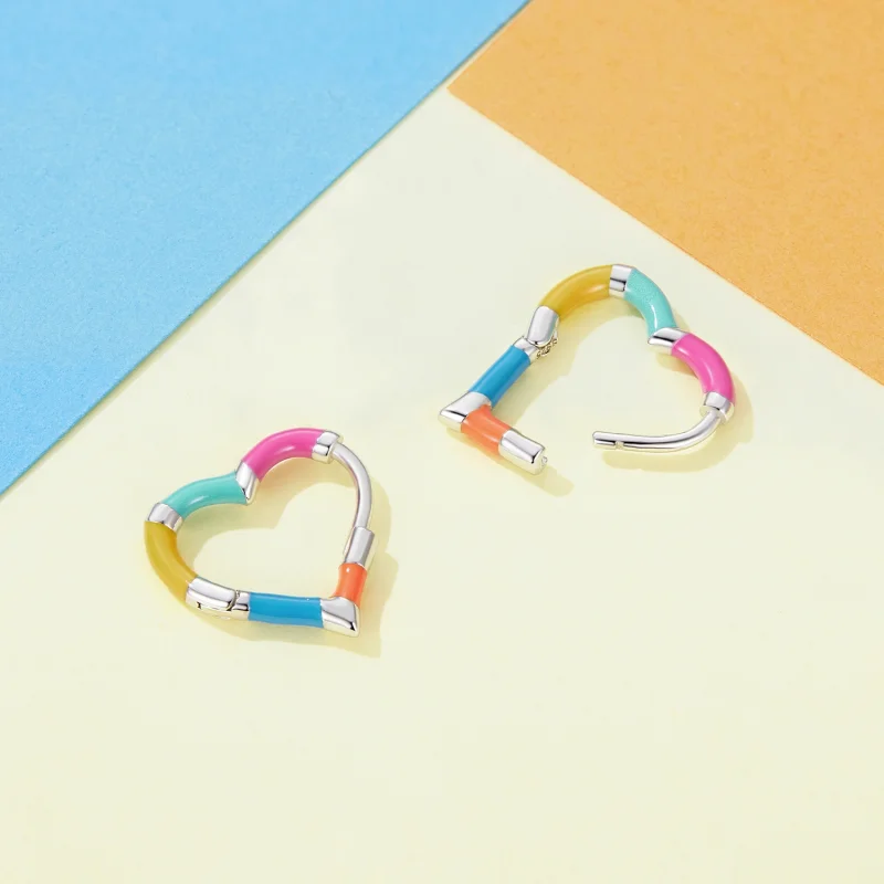 (afbeelding voor) Pandora Stijl Regenboog Hart Hoops Oorbellen - SCE1607 - Bekijken 4