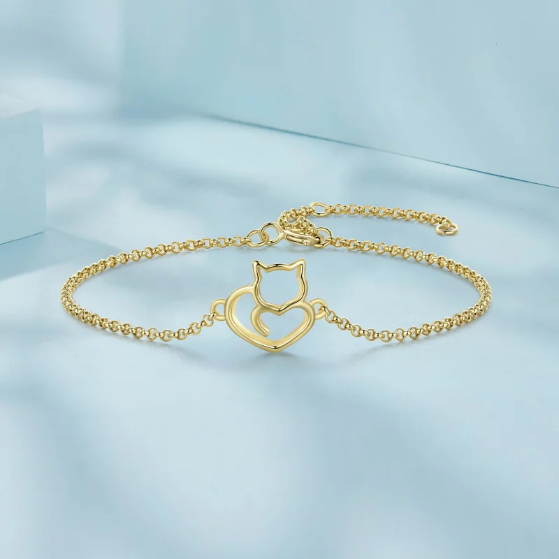 (afbeelding voor) Pandora-stijl schattige kat vergulde armband - SCB102-B - Bekijken 3