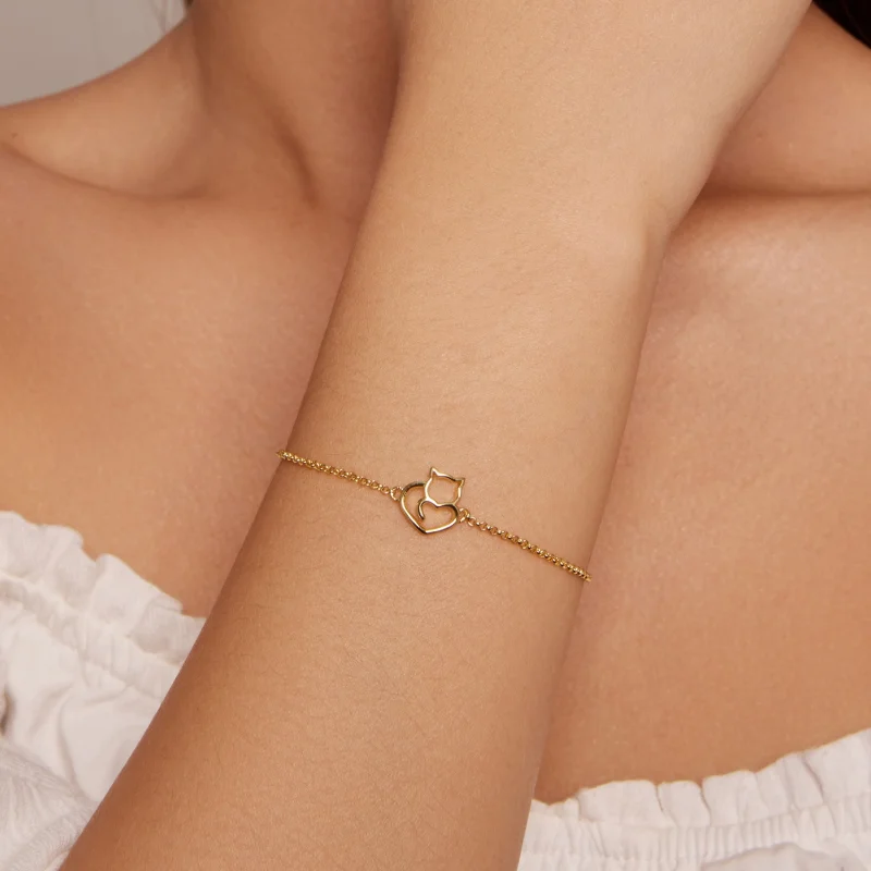 (afbeelding voor) Pandora-stijl schattige kat vergulde armband - SCB102-B - Bekijken 4