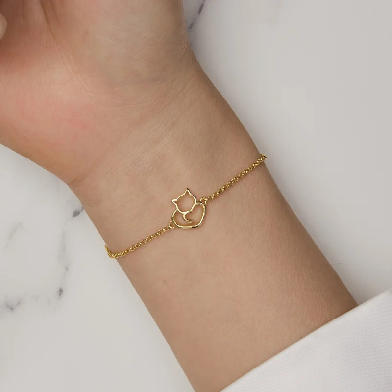 (afbeelding voor) Pandora-stijl schattige kat vergulde armband - SCB102-B - Bekijken 6