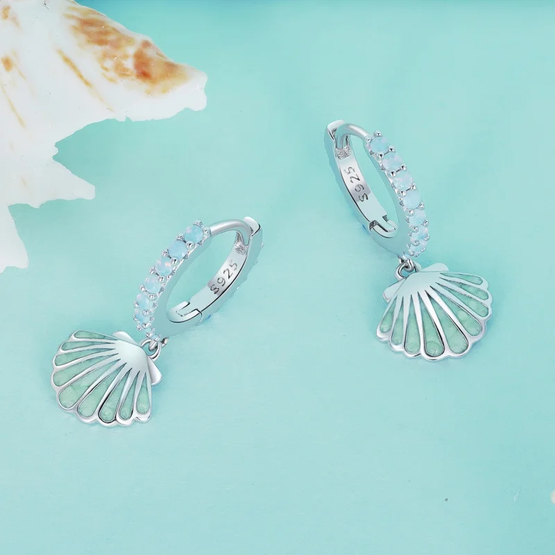 (afbeelding voor) Pandora Stijl Schelp Hoops Oorbellen - BSE842 - Bekijken 3