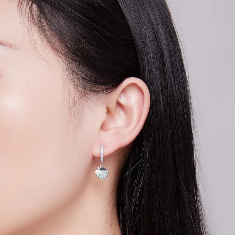 (afbeelding voor) Pandora Stijl Schelp Hoops Oorbellen - BSE842 - Bekijken 5