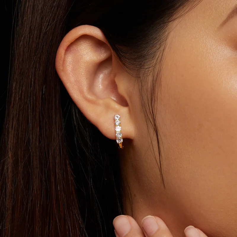 (afbeelding voor) Pandora Stijl U-vormige Moissanite Patroon Hoops Oorbellen - MSE011-B - Bekijken 5