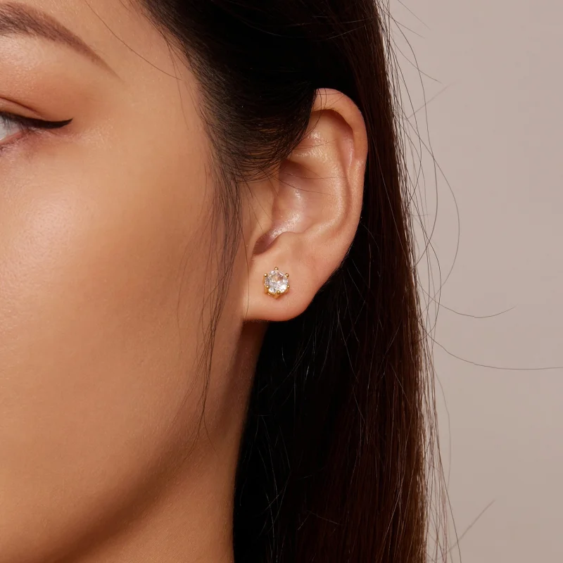 (afbeelding voor) Pandora-stijl vergulde glanzende zirkonia knopjes oorbellen - BSE615-6B - Bekijken 2