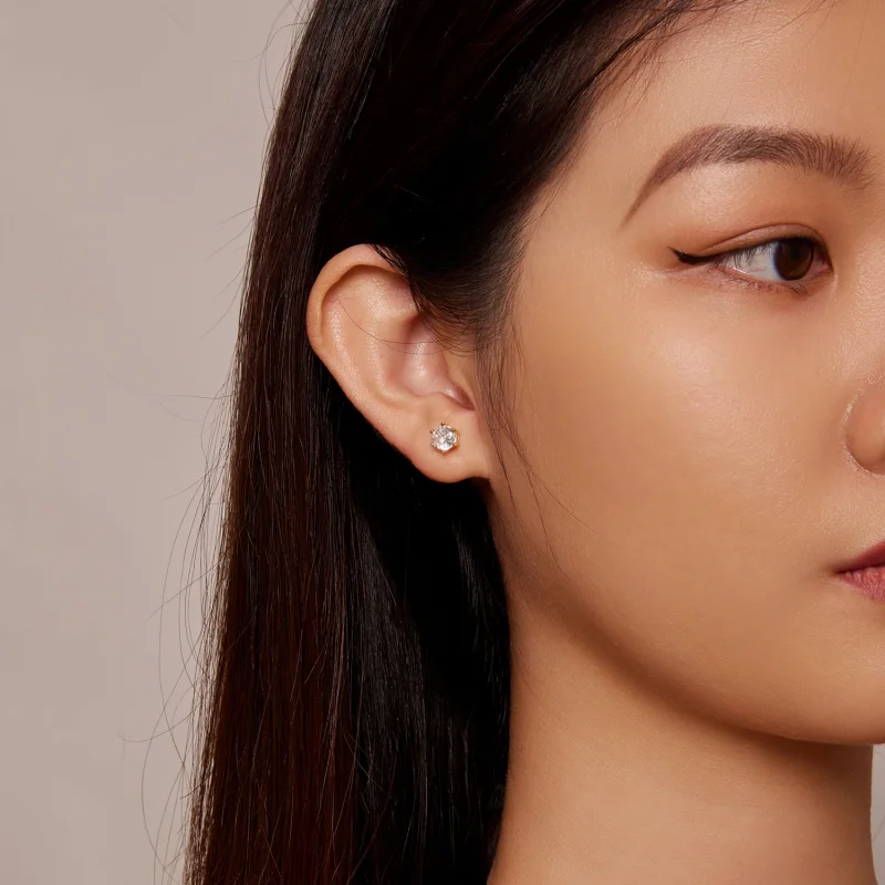 (afbeelding voor) Pandora-stijl vergulde glanzende zirkonia knopjes oorbellen - BSE615-6B - Bekijken 4