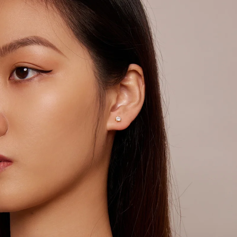 (afbeelding voor) Pandora-stijl Vergulde Glanzende Zirkoon Stud Oorbellen - BSE615-4B - Bekijken 2