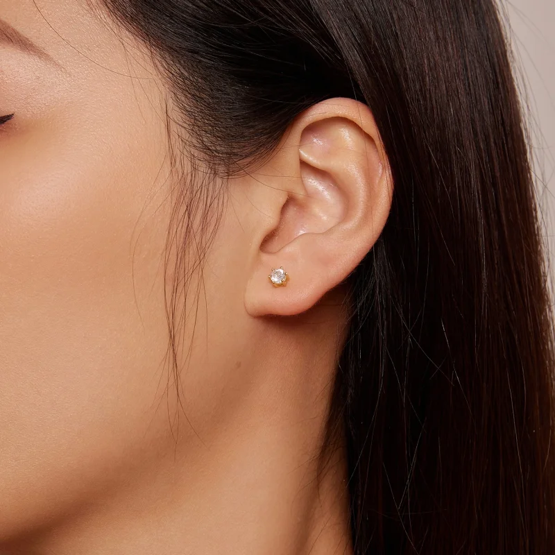 (afbeelding voor) Pandora-stijl Vergulde Glanzende Zirkoon Stud Oorbellen - BSE615-4B - Bekijken 3