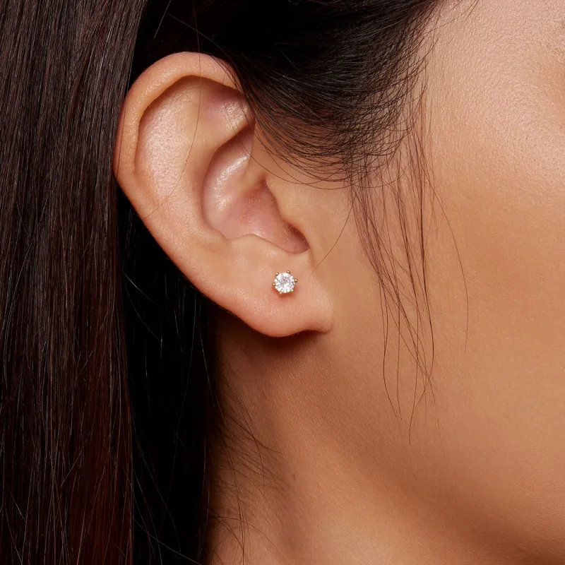 (afbeelding voor) Pandora-stijl Vergulde Glanzende Zirkoon Stud Oorbellen - BSE615-4B - Bekijken 4