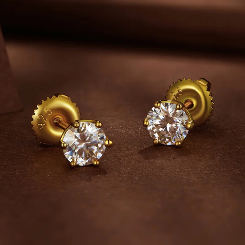 (afbeelding voor) Pandora-stijl vergulde oorbellen met 0,5 karaat zespuntige Moissanite-stenen - M - Bekijken 3